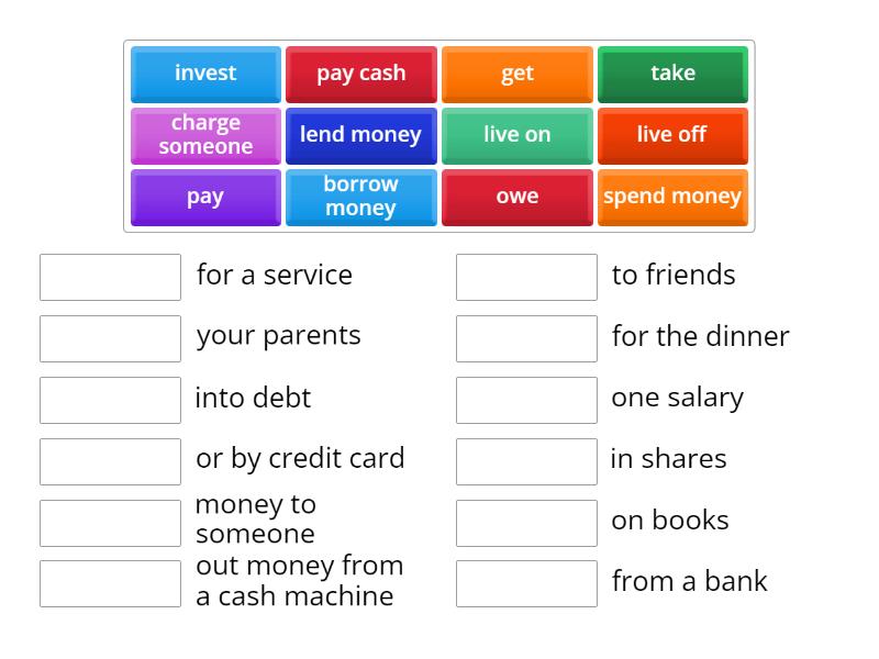 Money prepositions - Match up