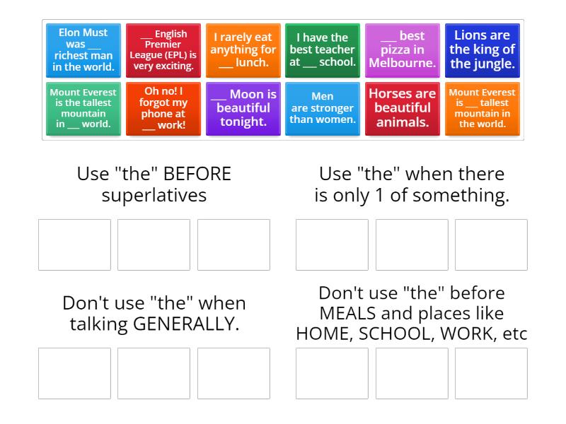 articles - rules for "the" - Group sort