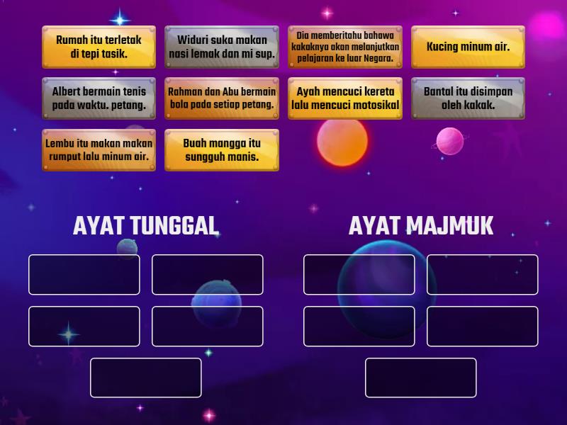 Arahan: Sila Kenal Pasti Ayat Tunggal Dan Ayat Majmuk Dan Letakkan Pada ...