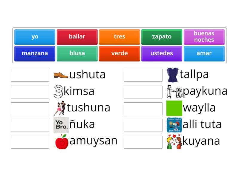 palabras en kichwa - Une las parejas
