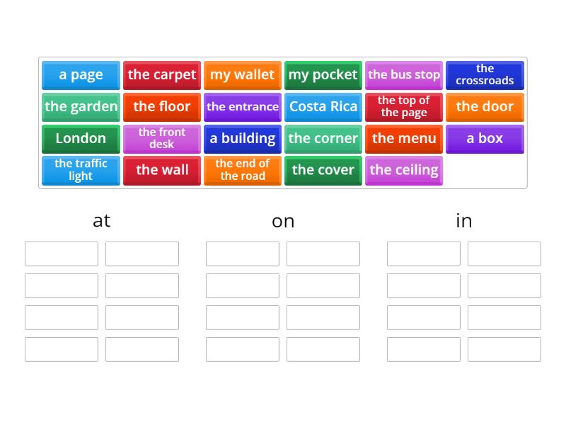 Prepositions of Place 1 - AT ON IN - Group sort