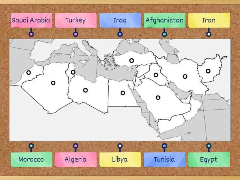 Middle East Map - Labelled diagram
