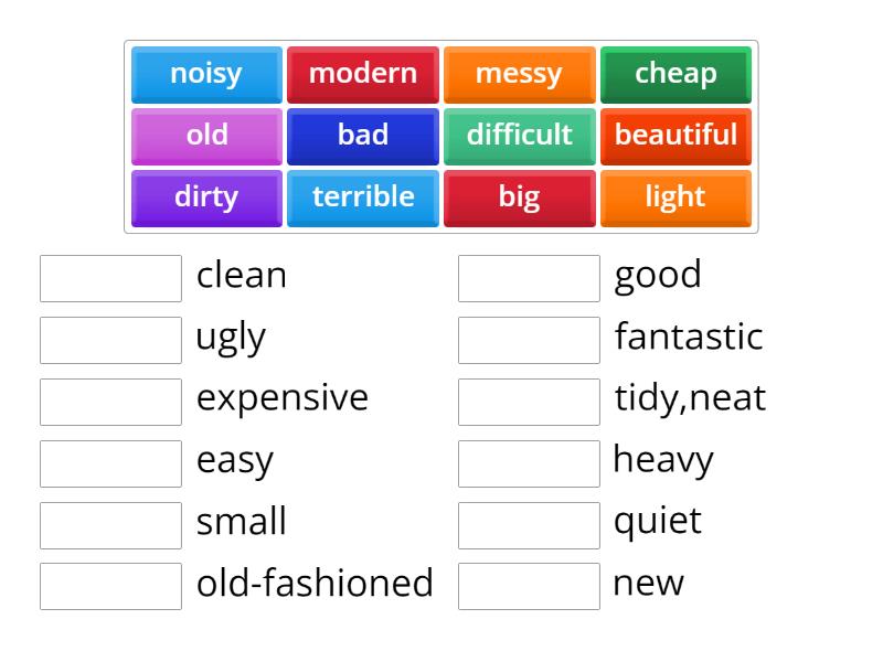 Navigate A2 Match adjectives to their opposites - Match up