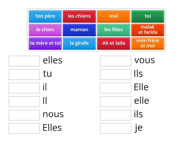 correspondance pronom personnel / sujet - Match up