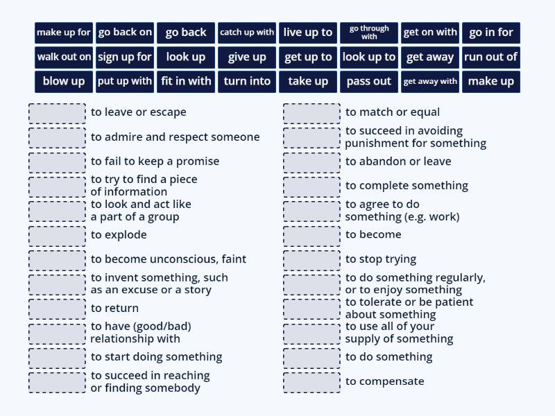 Phrasal verbs - Solutions B1 - 1E - Match up