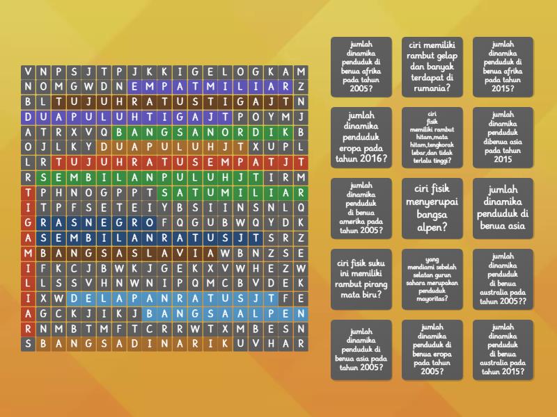 Dinamika Penduduk Di Benua - Benua Di Dunia - Wordsearch