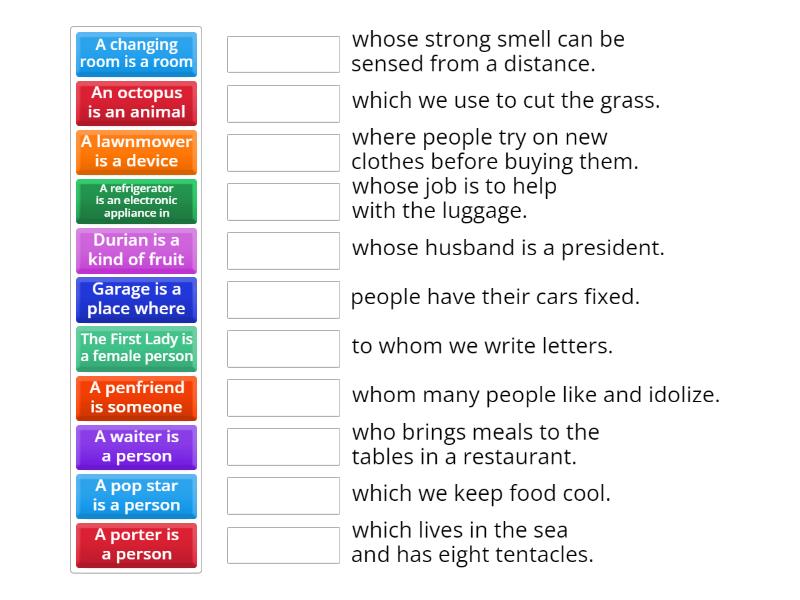 Defining relative clauses - Match up