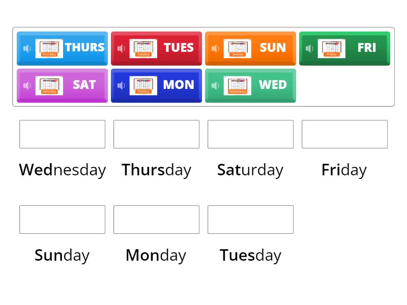 Days of the week ( later) - Match up