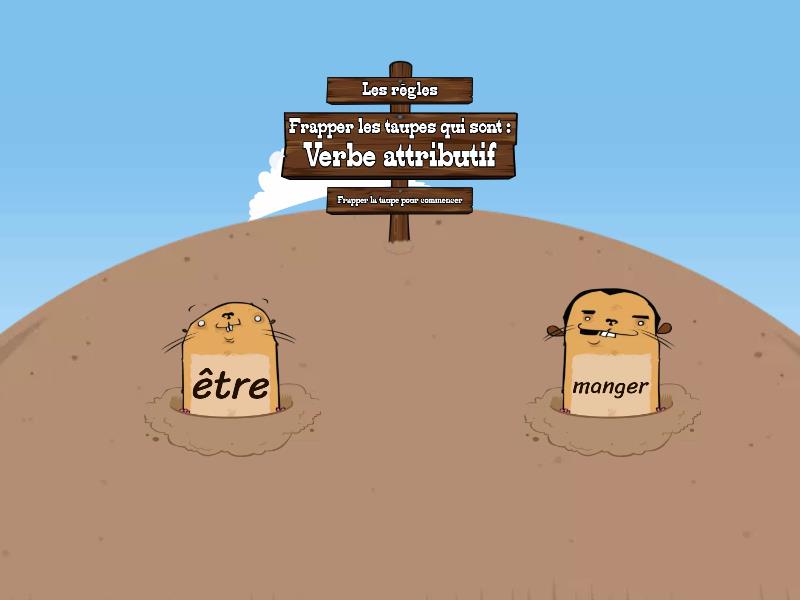 Frappe les verbes qui sont attributifs whack a mole