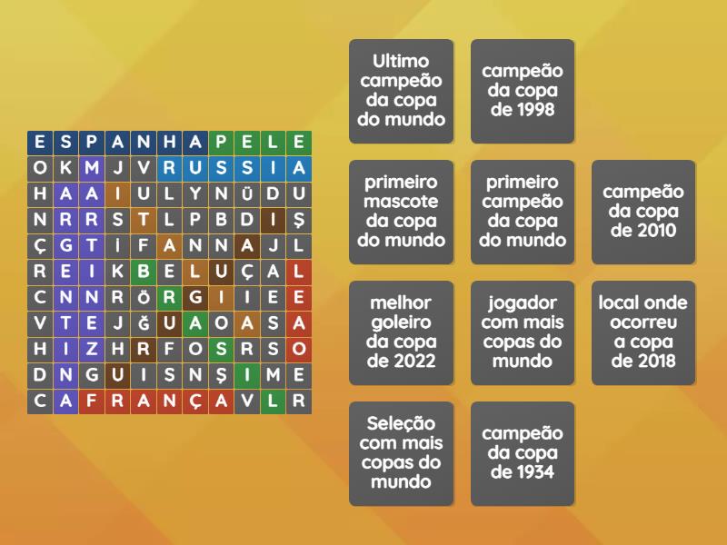 caça palavras sobre a copa do mundo - Caça-palavras