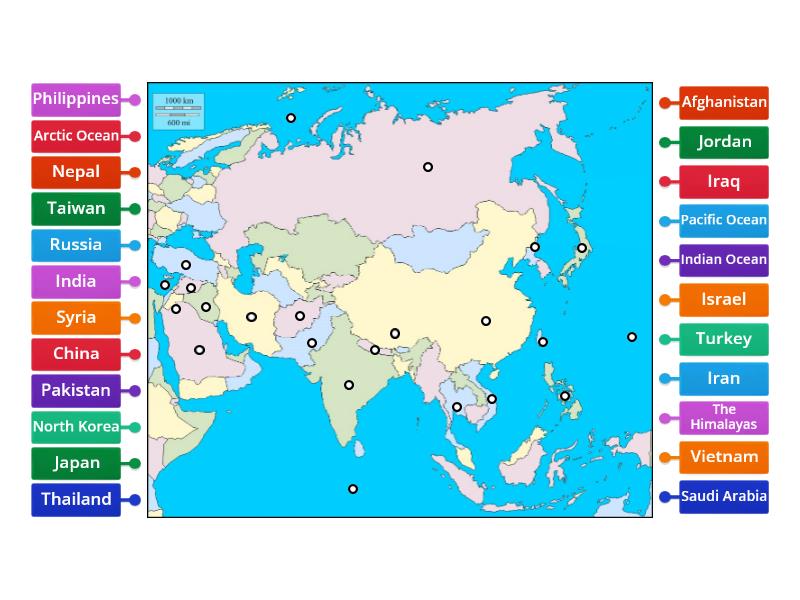 Asia Map Practice - Labelled Diagram