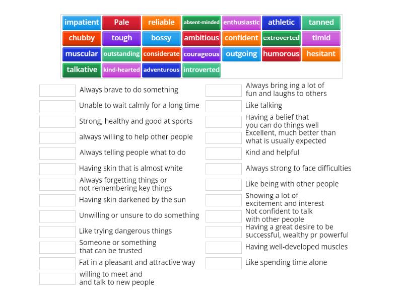 Vocabulary (personalities And Appearance) - Match Up