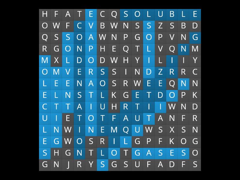 solid liquid gases - Wordsearch