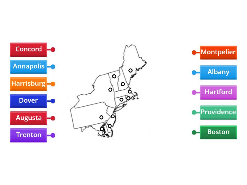 Northeast Region Map - Capitals - Labelled diagram