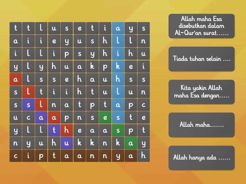 Soal Kelas Yakin Allah Maha Esa Wordsearch