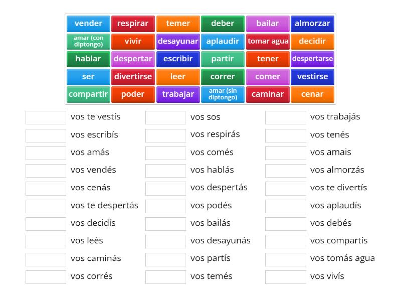 Uso del vos, voseo, como conjugar presente indicativo - Match up