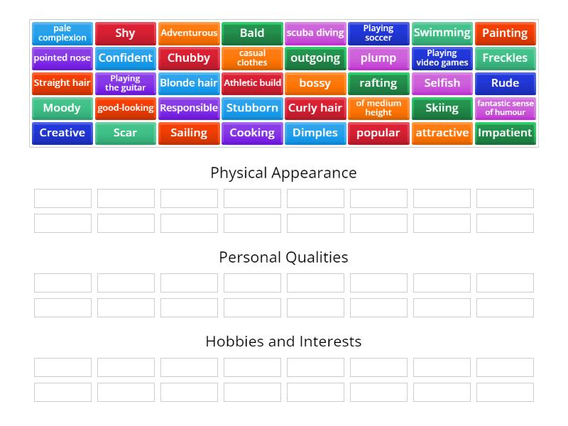 Describing people vocabulary - Ordenar por grupo