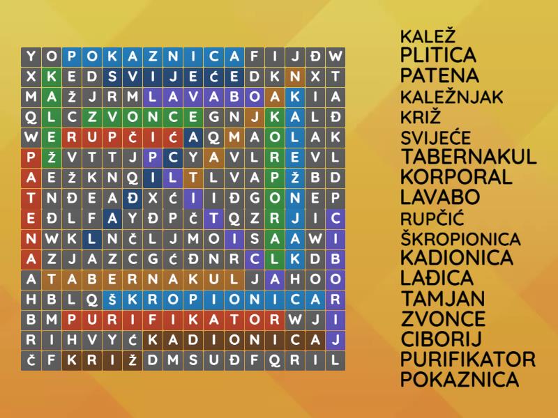 Liturgijski predmeti - svi - Wordsearch