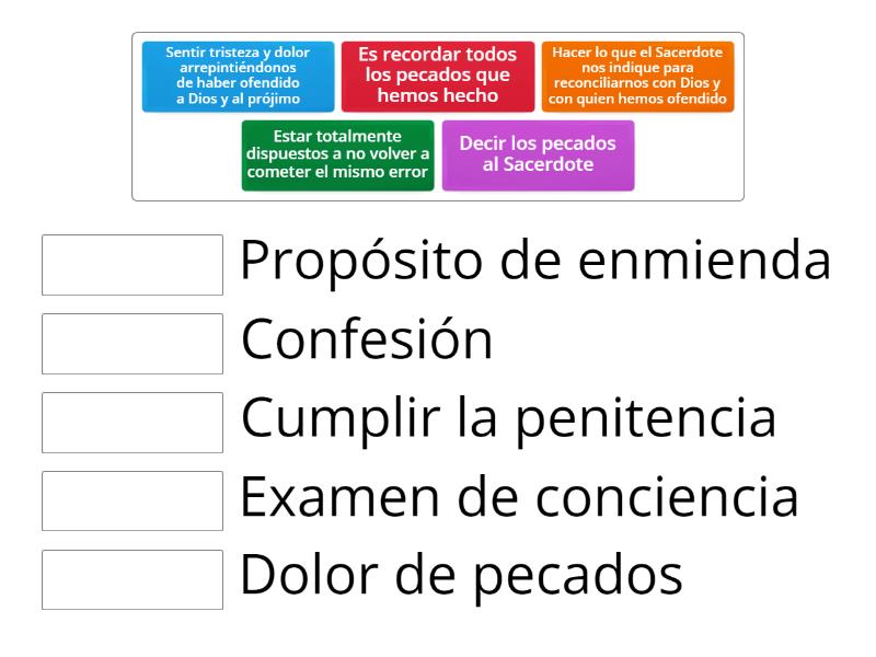 5 Pasos para una buena confesión - Une las parejas
