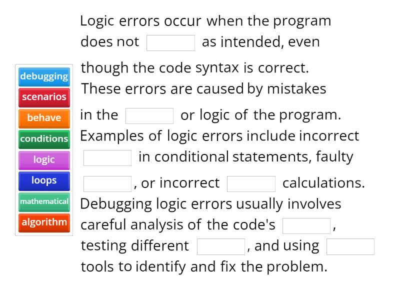 Logic Errors - Complete the sentence