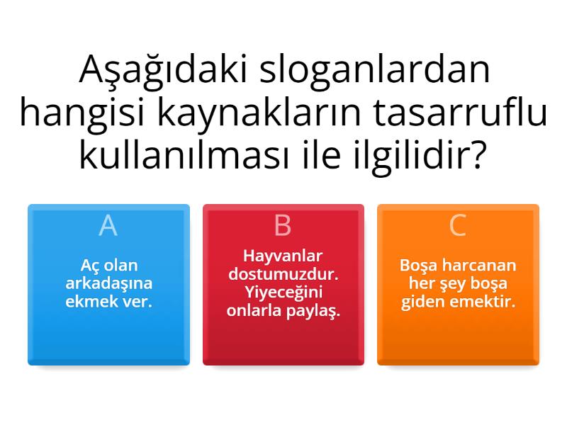 Hayat Bilgisi Okulumuzdaki Kaynaklar - Quiz