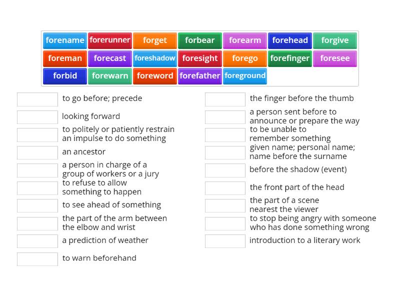 Prefix for- and fore- - Match up