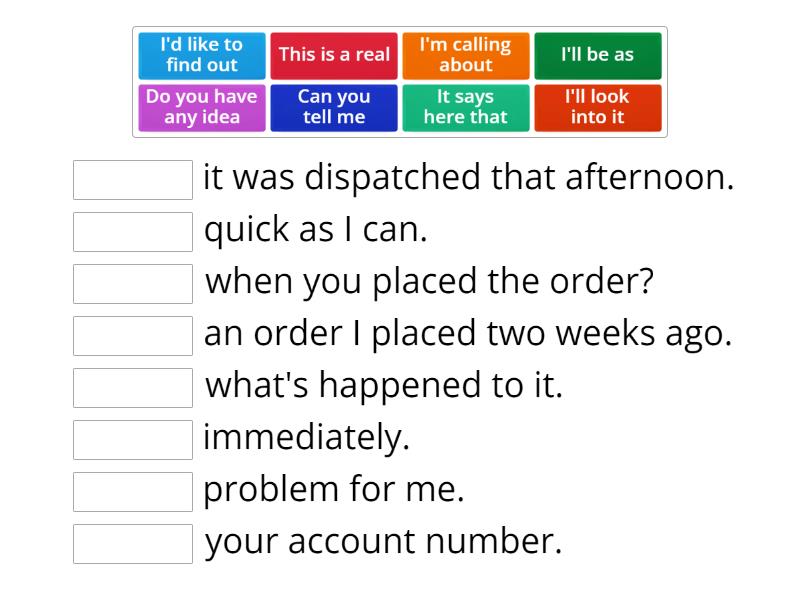 Placing and Handling Orders. - Match up