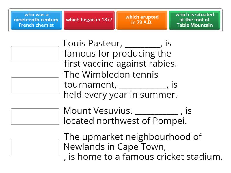 Relative Clauses - Matching Activity - Places and Events #1 - Match up