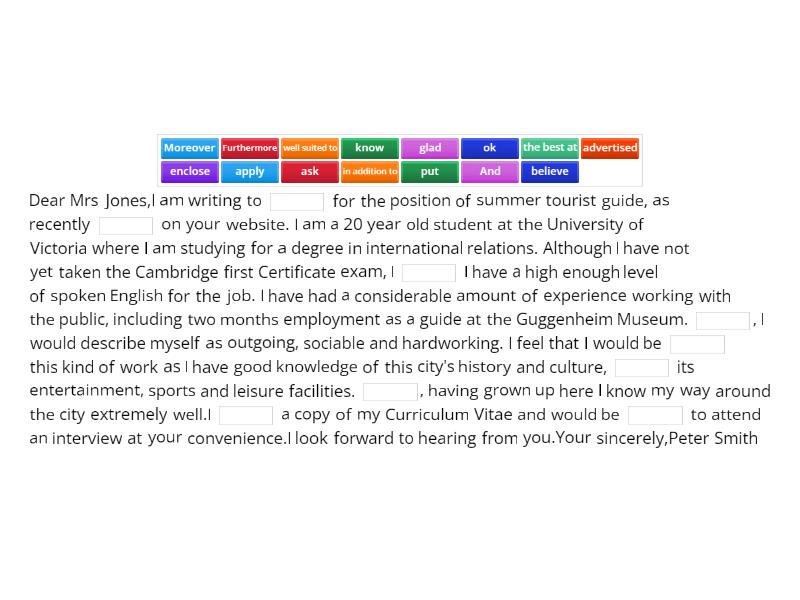 Letter of application - Complete the sentence