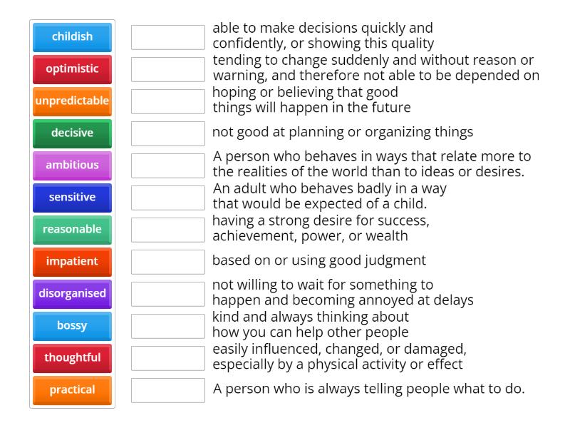 Character Adjectives - Une las parejas