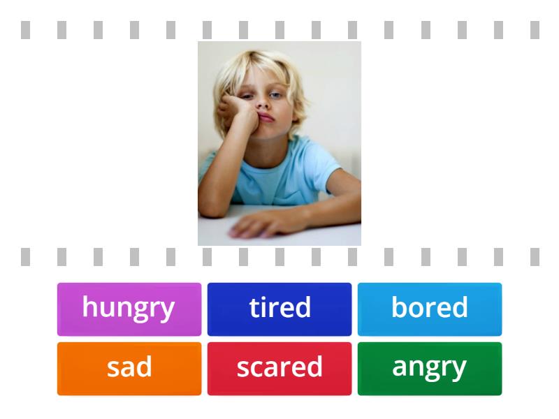 f bored,scared,tired - Find the match