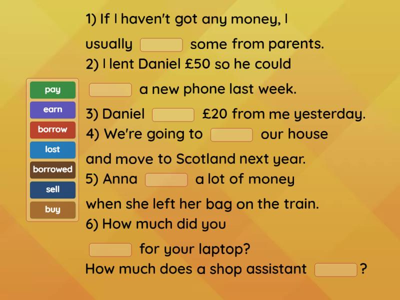 Money verbs complete the sentence