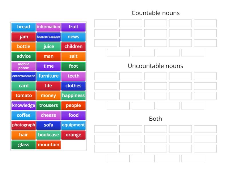 Countable and uncountable nouns - Grup sıralaması