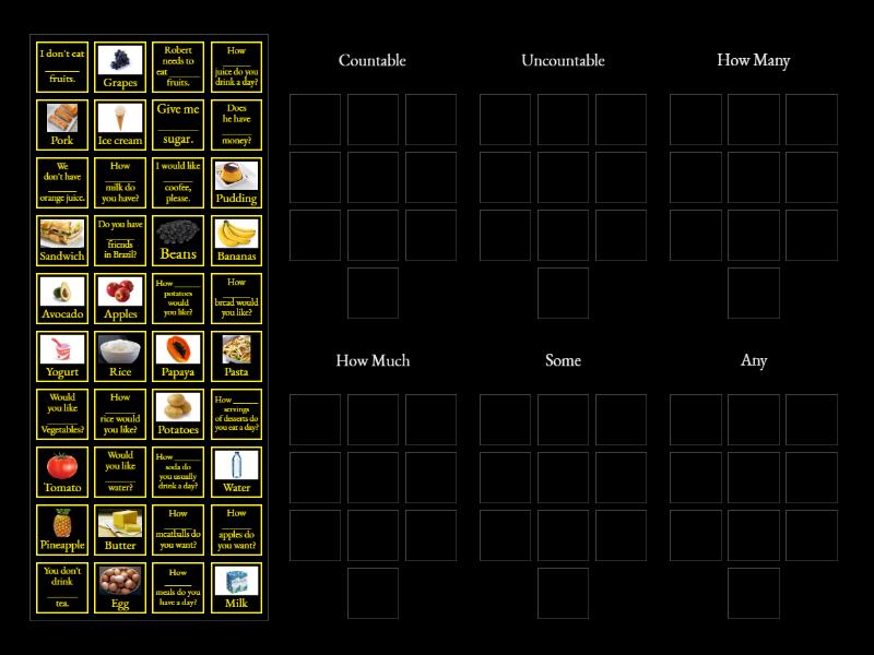 Food and Drinks Game - Group sort