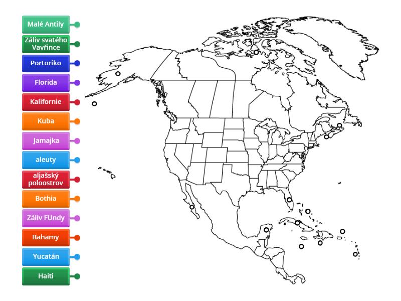 Slepá mapa severní Amerika - Označený diagram