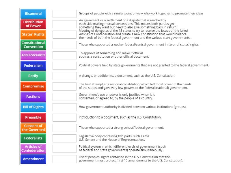 Civics Topic 4 Vocab - Match up