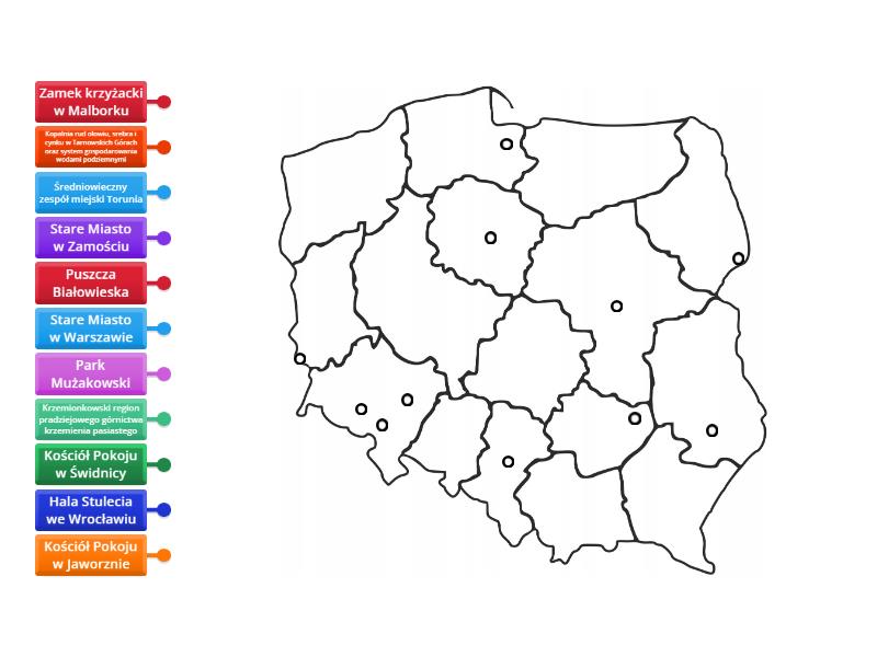 Obiekty UNESCO Na Mapie Polski Cz. 1 - Diagrama Con Etiquetas