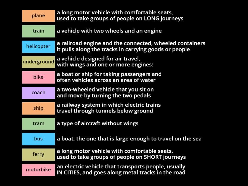 Gold Experience A2 Unit 6 - Transport Definitions - Unscramble