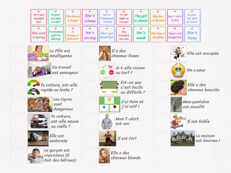 ADJECTIVES relier - Match up