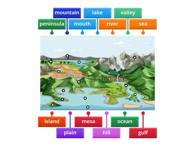 Geographic Physical Landforms 5.6 TEKS - Diagrama con etiquetas