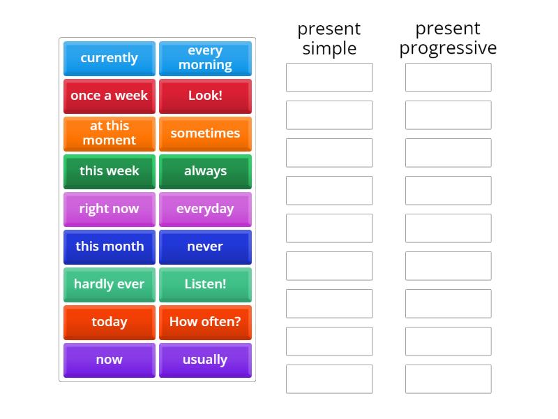 Present simple vs present progressive - Group sort