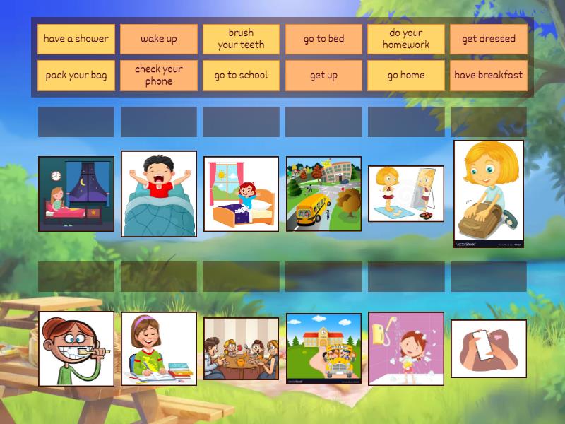 Own it 1. Unit 2. Vocabulary. Daily routines. - Match up