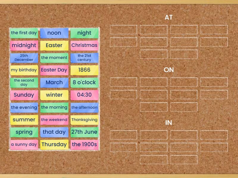 Prepositions of time in on at group sort