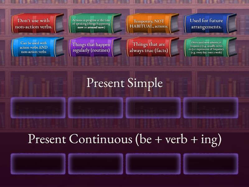 Present Simple vs Continuous concept check - فرز المجموعات