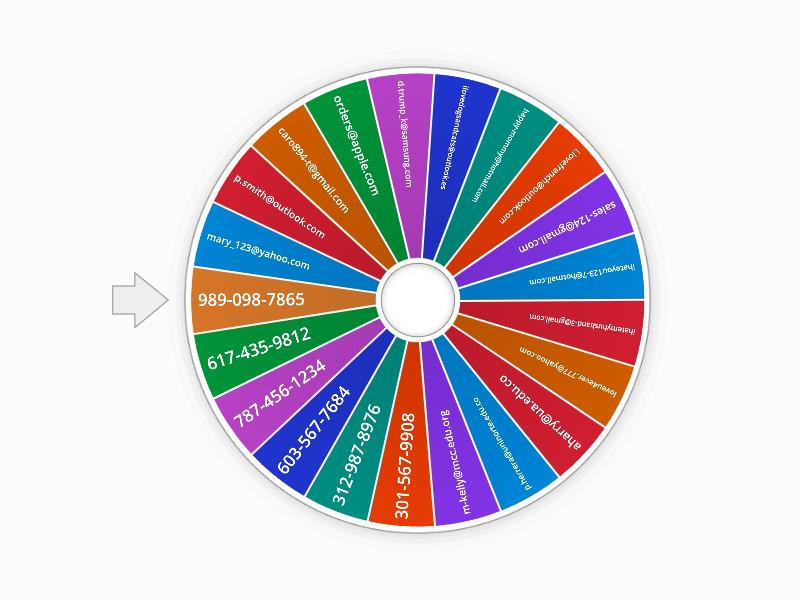 Emails and phone numbers Spin the wheel