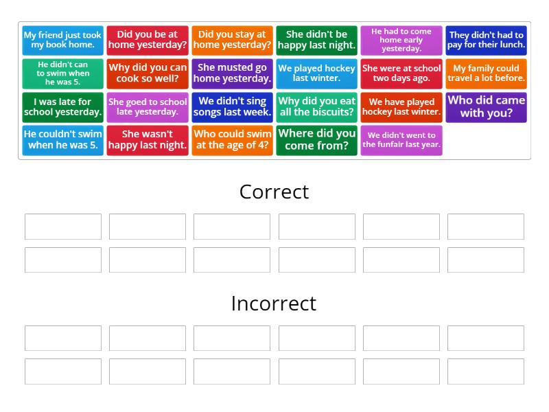 Past Simple - Correct /incorrect - Group sort