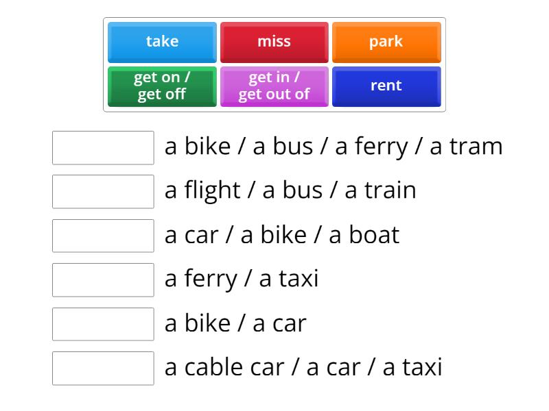 Roadmap A2+, Unit 8B, Vocabulary (Transport), ex. 2C - Une las parejas