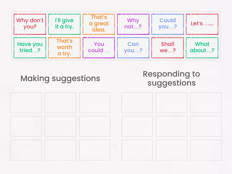 Put the phrases into the correct column. - Group sort
