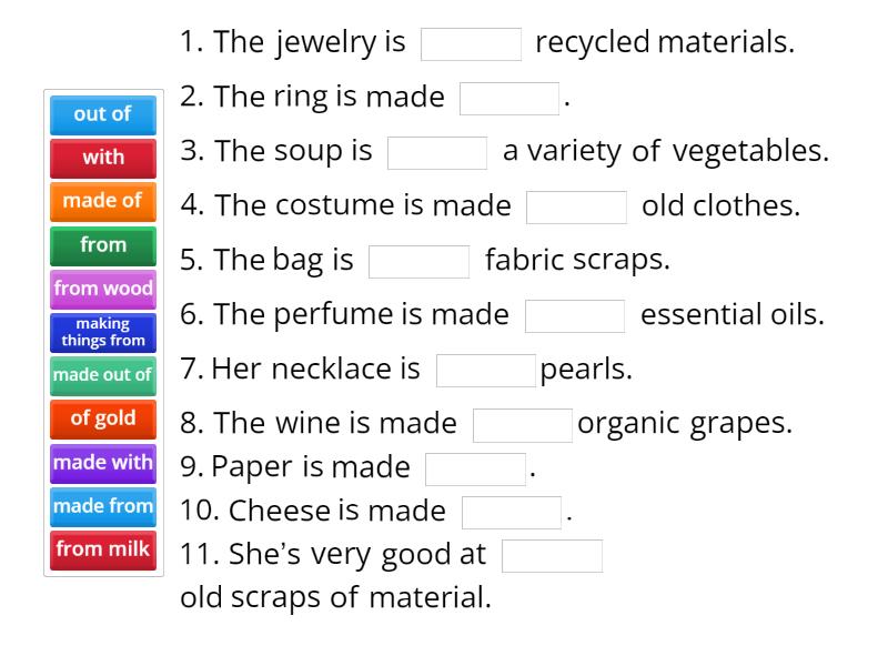 Made from/of/with/out of - Complete the sentence