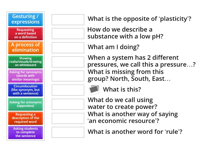 Ways to elicit words/meanings - Match up